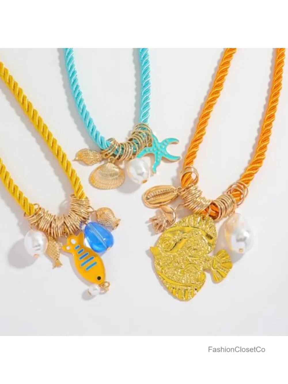 Boho Layered Pendant Rope Necklace for Women, Summer Beach 3 Tier
